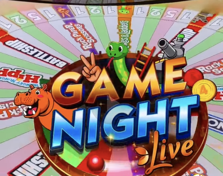 Game Night Live main game interface showing spinning wheel with segments